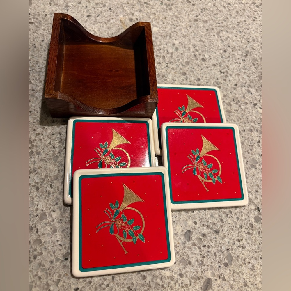 Vintage Special Gifts by Crowning Touch Holiday Coasters Set of 4 with Holder